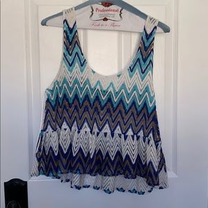 Blue and white lace tank top